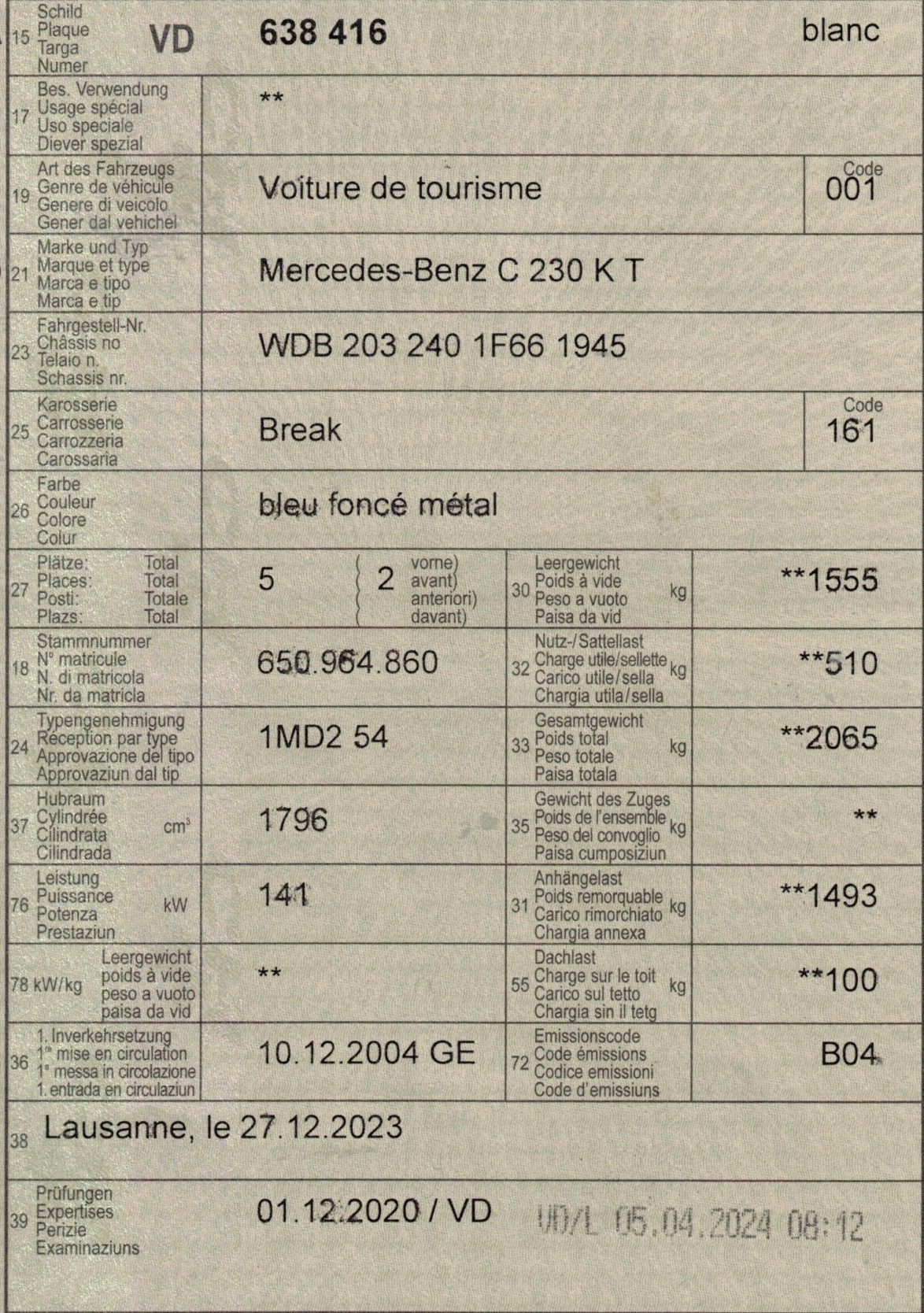 MERCEDES-BENZ C 230 KT